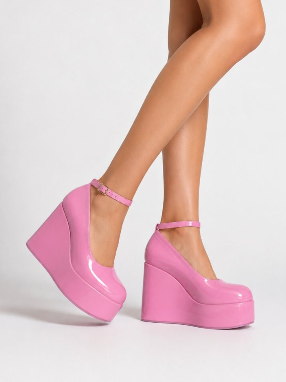Cape Robbin Women's Pink Patent Platform Wedge Mary Jane Heels, 6.5